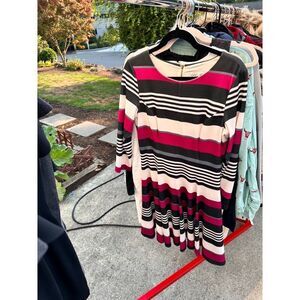 Chic Striped Fall Fit & Flare Dress - Pink/Black, Long Sleeve, Eliza J Size 8